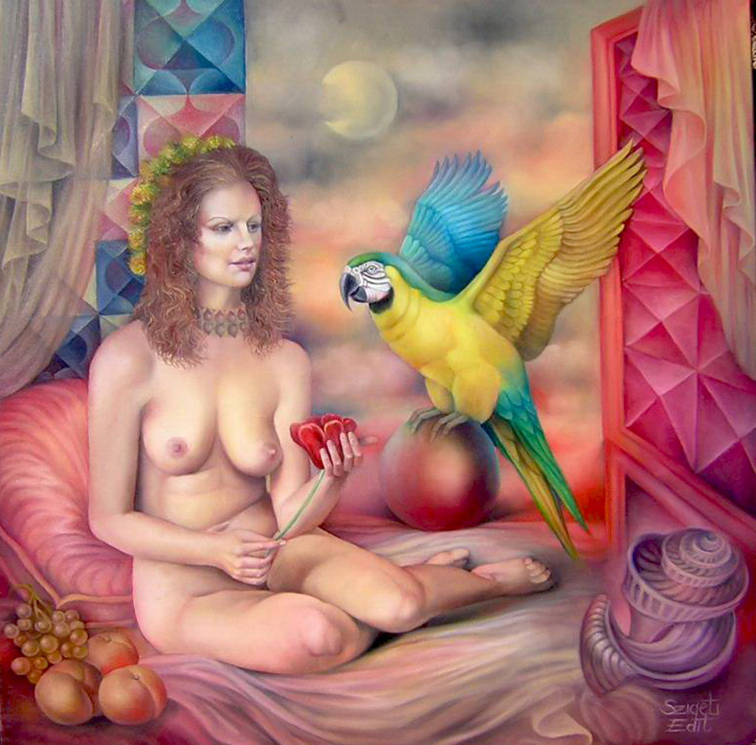 236 Nude with parrot 70x70cm Sold
